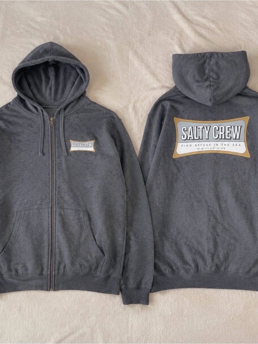 Salty Crew Find Refuge in the Sea men’s full-zip hoodie in charcoal gray size XL